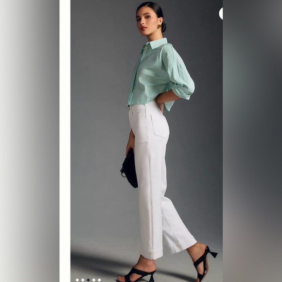 Pilcro by Anthropologie Skipper Seamed High Rise Cropped Wide Leg Jeans Sz 32 - Picture 2 of 6